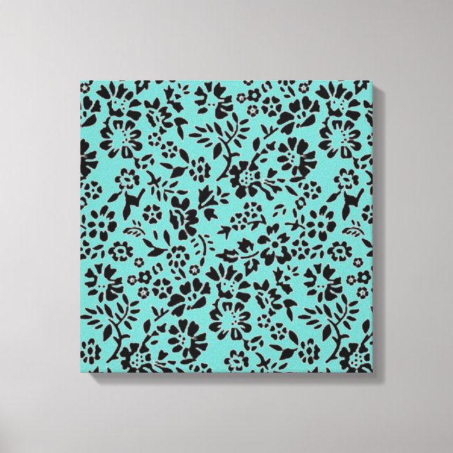 Toile Bleu océan avec Fleurs noires (Recto)