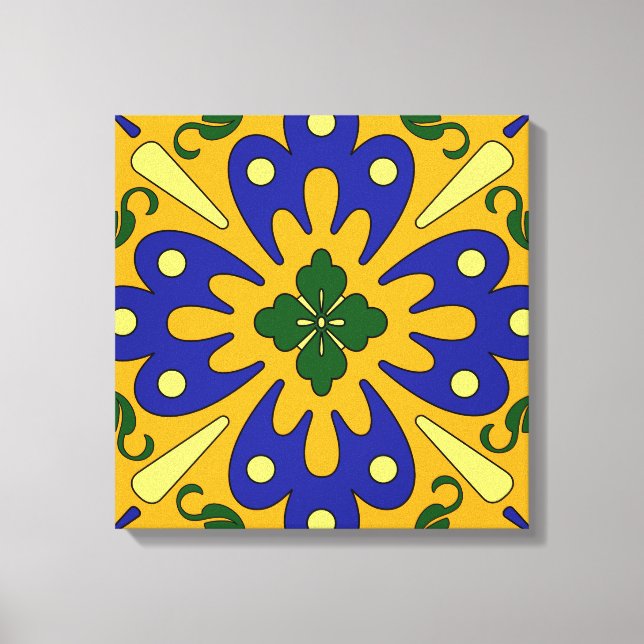 Toile Bleu orange Jaune Tile Espagnole Canvas Mur Art (Recto)