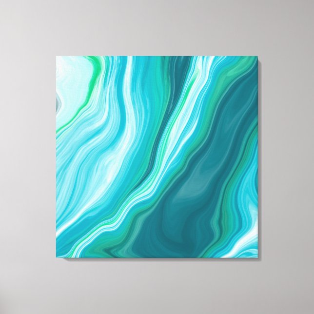 Toile Bleu profond et vert Turquoise Ocean Fluid Art (Recto)