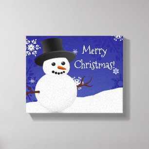 Toile Bleu Snowman scène d'hiver Canvas de Noël Imprimer