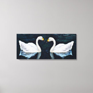 Toile Bleu Tranquil Lac Paire de Beau Cygne Blanc