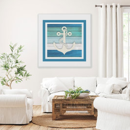 Toile Bleu Turquoise Blanc Ancre Plage Nautique