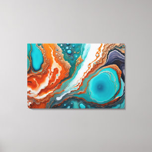 Toile bleu turquoise, rouille et or peinture abstrait