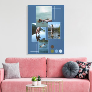 Toile Bleu Vert Drown Photo Collage Script Canvas Imprim