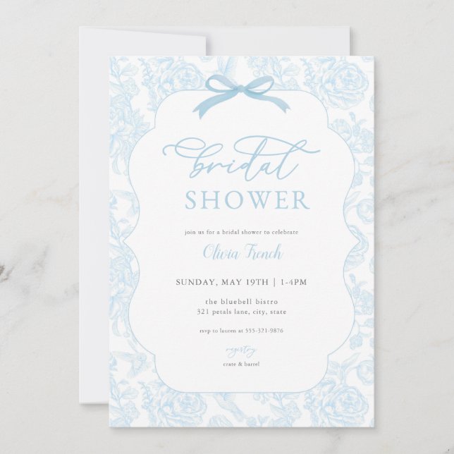 Toile Bleue De Jouy Invitation de douche nuptiale (Devant)