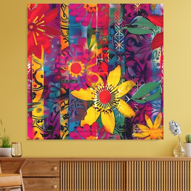 Toile Bloom Urbain - Vivid Graffiti Flower Explosion (Insitu(Salon))