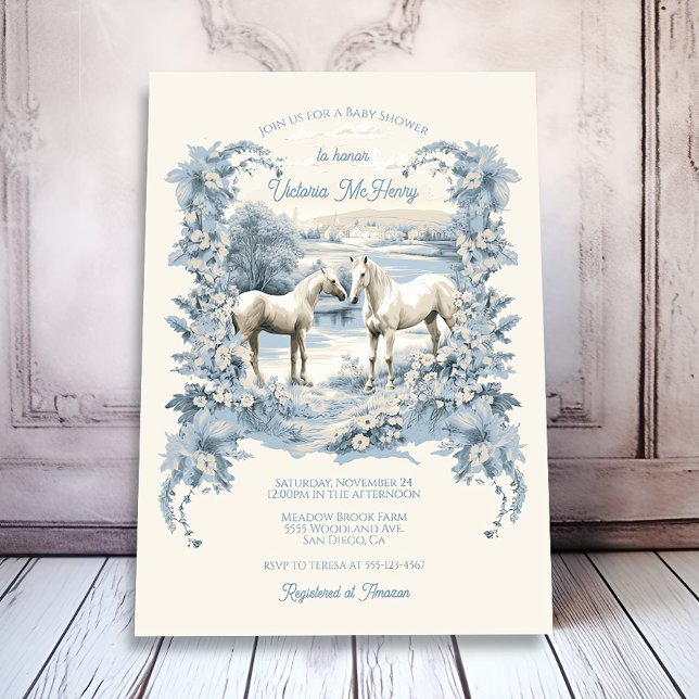 Toile Bloral White Horses Baby Dusche Einladung (Von Creator hochgeladen)