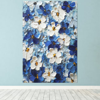 Toile Blue and White Blossoms on Soft Gradient Abstract 