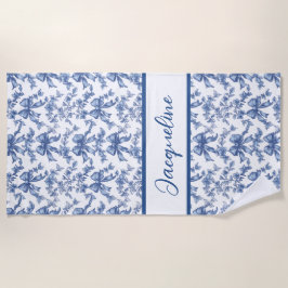 Toile Blue and White Coquette Bow Wedding Party Strandtuch