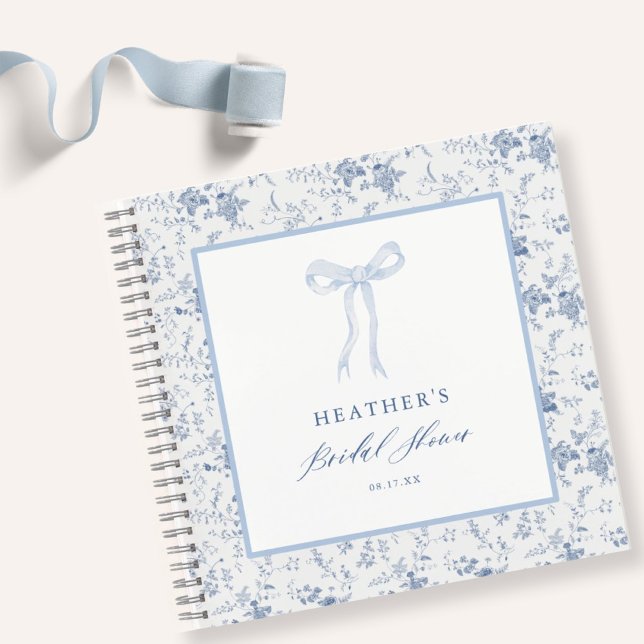 Toile Blue Bow Brautparty Guestbook Notizbuch (Von Creator hochgeladen)