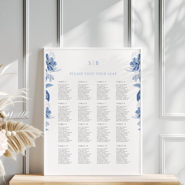 Toile Blue Floral Wedding Chart Poster (Von Creator hochgeladen)