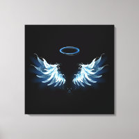 Blue Glowing Angel Wings on black background