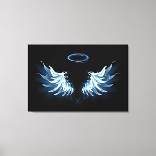 Toile Blue Glowing Angel Wings on black background