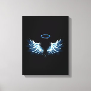 Toile Blue Glowing Angel Wings on black background