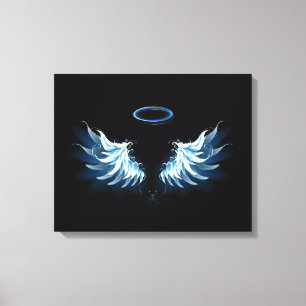 Toile Blue Glowing Angel Wings on black background