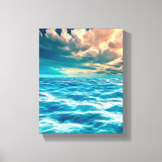 Toile Blue Ocean Seascape Ciel nuageux peinture numériqu (Recto)