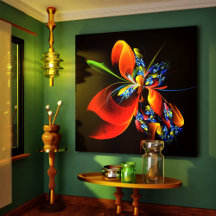 Blue Orange Floral Moderne Art Abstrait Motif #03