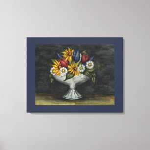 Toile Blue Primitive Folk Art Floral Canvas Art Imprimer