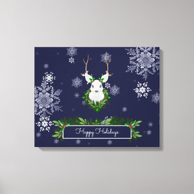 Toile Blue Reindeer Canvas Print (Recto)