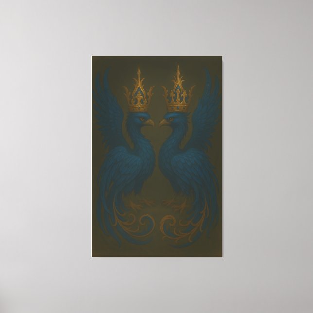 Toile Blue Royal Phoenix Duo · Luxury Canvas Print (Recto)