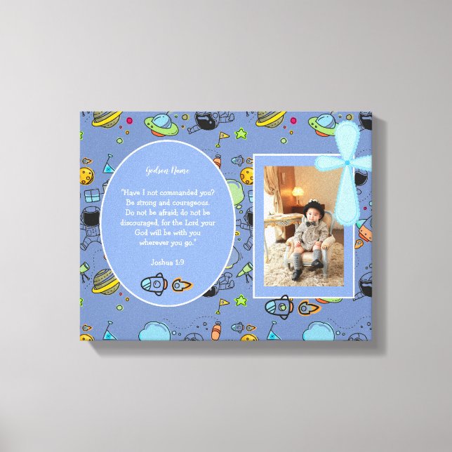 Toile Blue Space thème BAUTIZO PHOTO Bible Verse CADEAU (Recto)