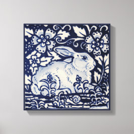 Toile Blue & White Rabbit Floral Souris Chinois Art