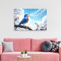 Bluebird chante sur une branche de cerisier