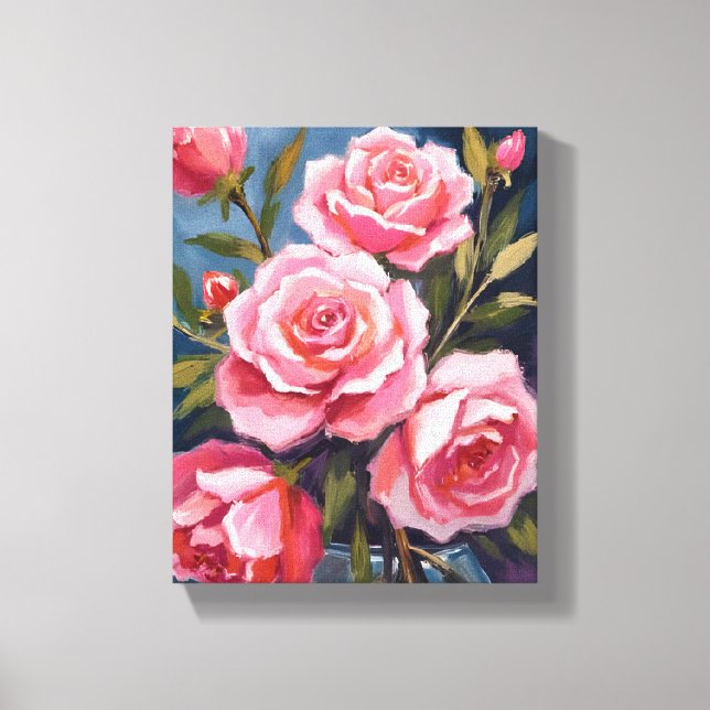 Toile Blush Pink Rose Bouquet Painting (Recto)