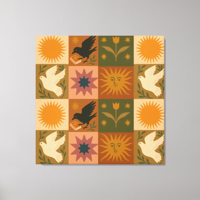 Toile Boho Celestial | Soleil et lune rétro (Recto)