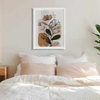 Toile Boho Floral Line Art Neutre | Beige Terracotta Bo