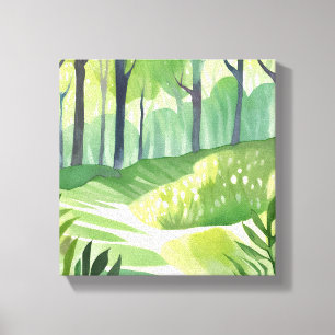 Toile Bois Fantaisiste Paysage Aquarelle de Forêt