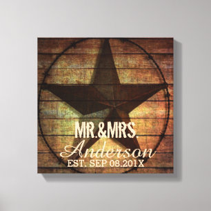 Toile bois rustique texas star western mariage m. m. mrs