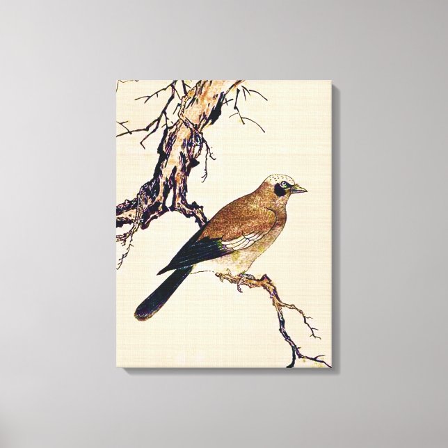 Toile Boiseries japonaises d'un Finch, Brown et beige (Recto)