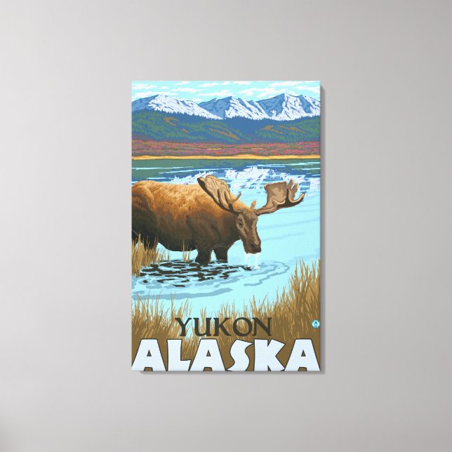 Toile Boisson d'orignal au lac - Yukon, Alaska (Recto)
