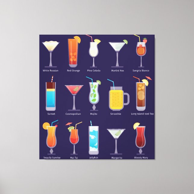Toile Boissons à cocktails en verres (Recto)