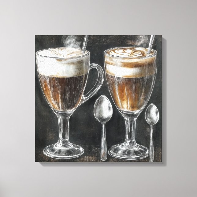 Toile Boissons Délicieuses De Café Dans Des Tasses De Ve (Recto)