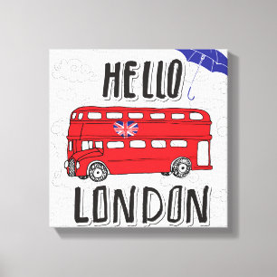 Toile Bonjour Londres   Panneau Lettré main avec paraplu