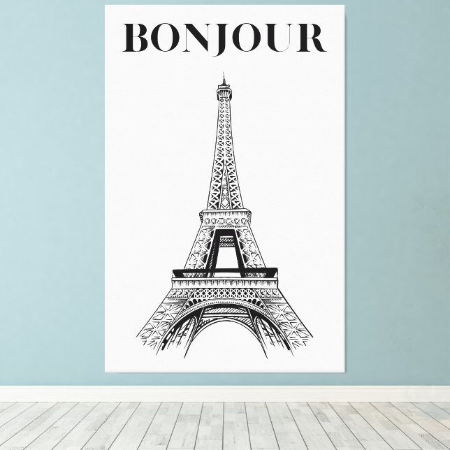Toile Bonjour Tour Eiffel - Chic Parisien Étendu (Insitu (Plancher de Bois))