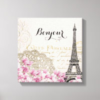 Bonjour Vintage Tour Eiffel Collage avec Fleurs