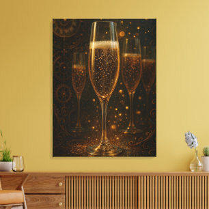 Toile Bonne année glamour Champagne Steampunk