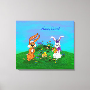 Toile Bonne Pâques ! Lapin avec lapin et poussin