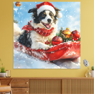 Toile Border Collie Chien en Luge Laissez Tomber la Neig