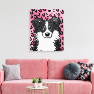 Toile Bordure KiniArt Collie léopard rose