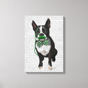 Toile Boston Terrier avec la moustache verte et la