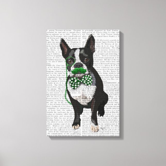 Toile Boston Terrier Avec Moustache verte et Cravate tac (Recto)