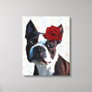 Toile Boston Terrier avec Rose sur Head