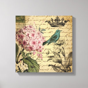 Toile botanique français d'oiseau d'hortensia de