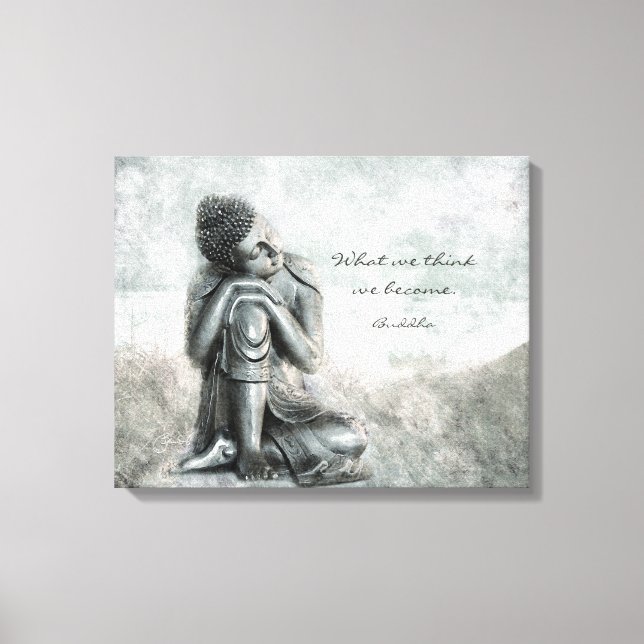Toile Bouddha en argent paisible avec citation de sagess (Recto)