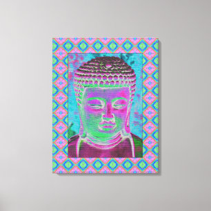 Toile Bouddha Pop en Magenta et Turquoise