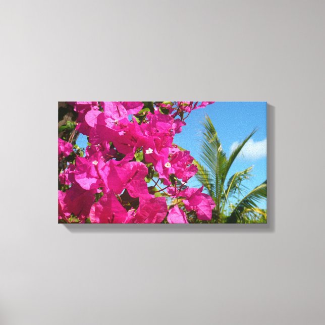 Toile Bougainvilliers et palmiers paysage tropical (Recto)